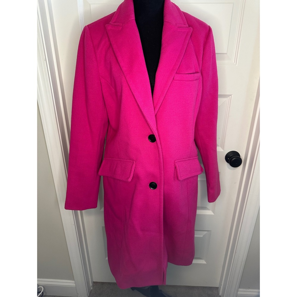 BCBGMAXAZRIA Fuchsia Pink Longline Coat Womens L Notched Lapel 2-Button New